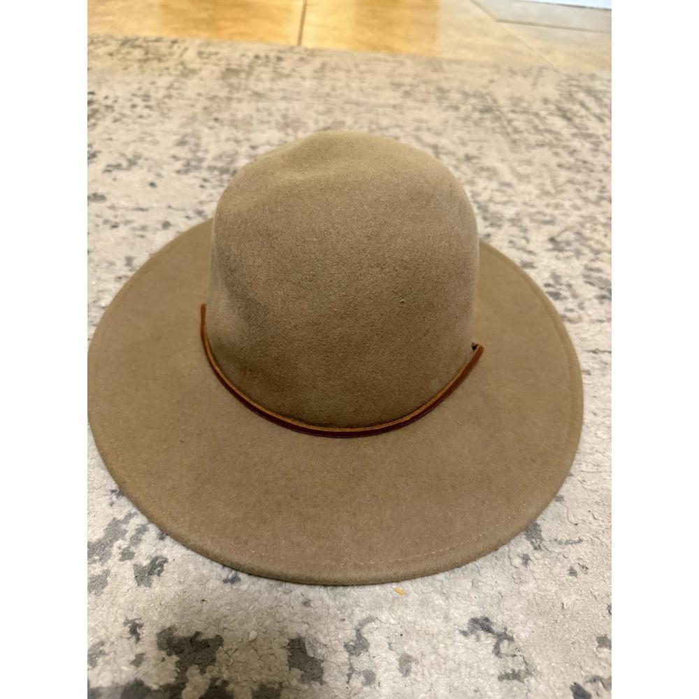 Brixton Tan Wool Wide Brim Hat Leather Strap Medium 7 1/4 58cm